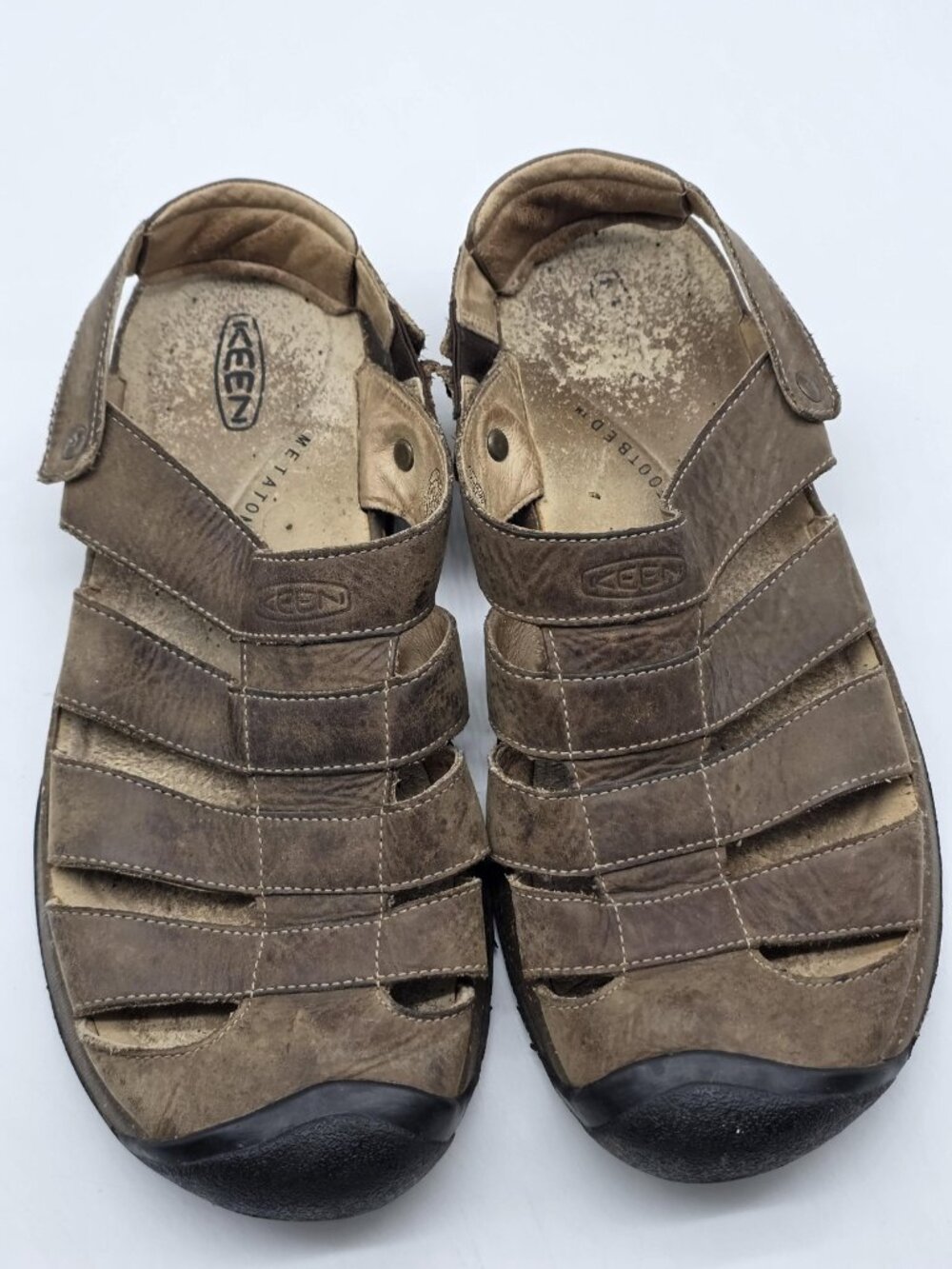 Keen Sandals Shoes Mens Size 10.5 Brown Leather Fisherman Hook Loop Damage - Picture 4 of 13